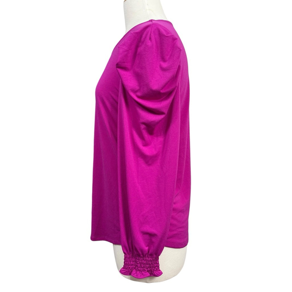 Adrianna Papell Blouse Medium Magenta Pink Long Sleeve Ruffle Shoulder Blouse - Picture 4 of 7